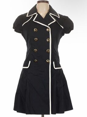 ELand Navy Double-Breasted Fit & Flare Cute quality Dress White Trim buttons